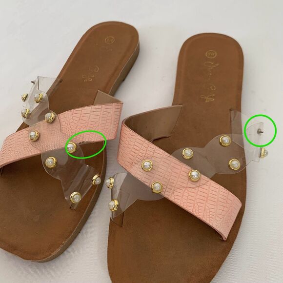 Jessica Carlyle Sandal Women 9 Pink Clear Strappy Slip On Pearls Preppy Beach - Picture 4 of 7